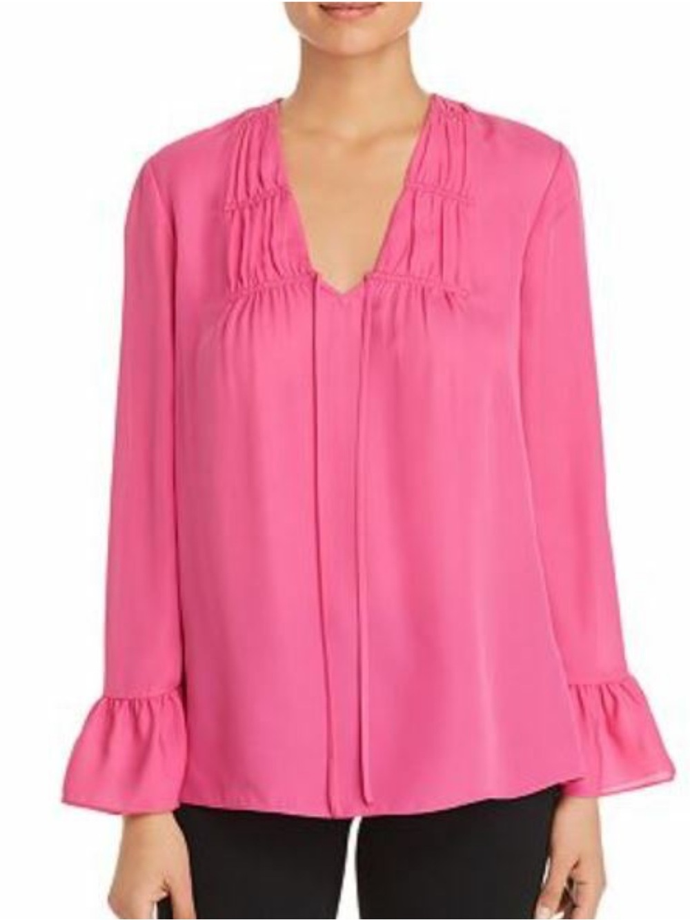 Kobi Halperin NEW Mia Silk Long Sleeve Tie Front Blouse Blossom Pink Womens XL